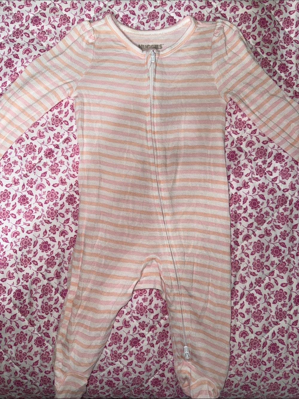 Hanes Peach & Cream Striped Footed One-Piece 3M